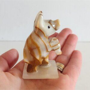 Vintage Carved Onyx Stone Standing Pig Figurine Sculpture Miniature